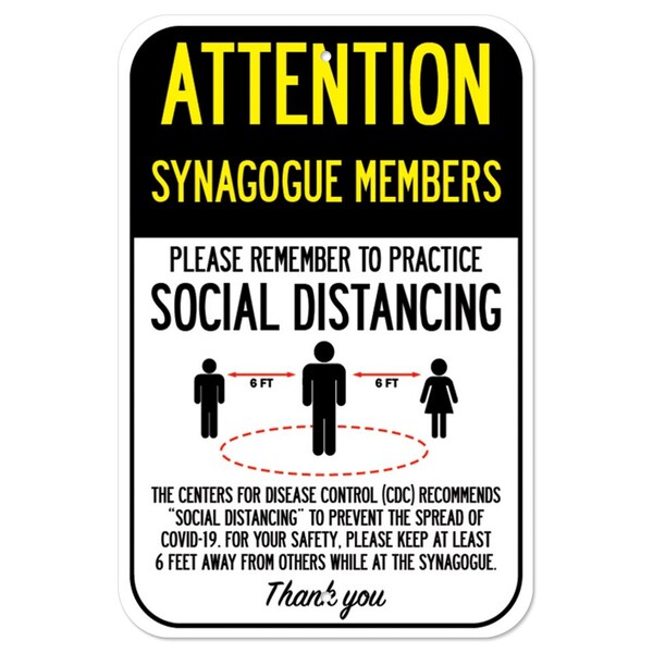 Signmission Public Safety Sign-Synagogue Members Practice Social Distancing, Heavy-Gauge, 12" H, A-1218-25386 A-1218-25386 - main
